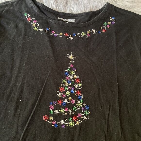Christmas Shirt Sz XL Black Long Sleeve Xmas Tree Embroidered Festive Colorful - Picture 2 of 7